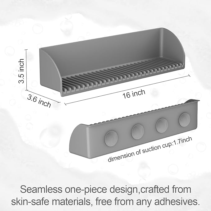 Roslim Splash Guard for Bathtub & Sink - Silicone Bath Splash Guard Shelf, Bath Toy Tray Holder, Tub Water Splash Guard with 4 Suction Cups, 1Pack, Grey