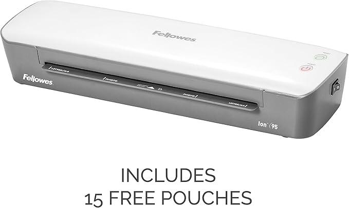 Fellowes Ion 95 Thermal Laminator for Home, School or Office with 15 Pouch Starter Kit, Easy to Use, Quick Warm-Up, Jam-Free, White/Gray (5247201)
