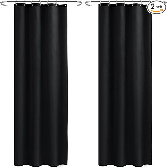 Nasitos Shower Curtain Liners 2 Pack - W36 x H72 - Washable & WaterResistant Fabric Bath Shower Liners for Narrow Stall, Stand Up Shower Stall, RV, Camper (Black, Included Magnet)