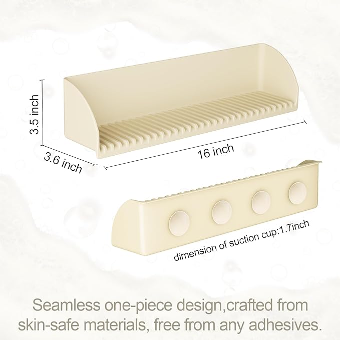 Roslim 2Pack Silicone Tub Water Splash Guard with 4 Suction Cups, Bath Toy Holder, Tub Play Shelf for Kids, Bathtub Side Splash Guard Tray, Toddler Bathroom Essentials, Beige
