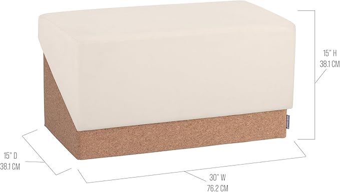 Seville Classics Cushioned Fabric Ottoman Hidden Storage Chest Footrest Chair, Padded Seat for Bedroom, Dorm, Loft, Living Room, Entryway, Hallway, Cork/Cream, 30" Bench