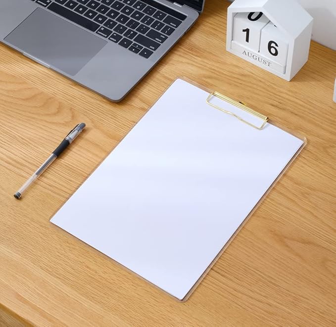 JIARI 4 Pack Clear Acrylic Office Clipboard A4 Letter Size 8.6" x 12.2" (Gold 4 Pack)