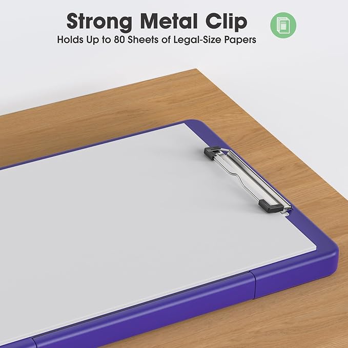 Legal Size Clipboard with Storage, High Capacity 8.5 x 14 Clip Board for Lawers, Folio & Side-Opening, Size 15 x 10 x 1.2 in, Purple