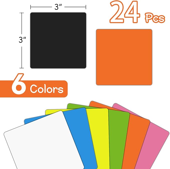 Reusable Magnetic Sticky Notes,3”x3”,24Pack,Dry Erase Magnets Magnetic Labels,Bright Colors Magnet Sheets,Easy to Post for Fridge,Whiteboard,Locker