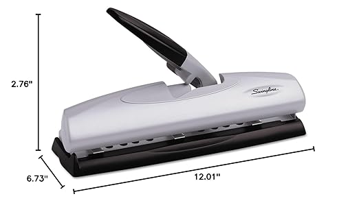 Swingline 3 Hole Punch, 20 Sheet Capacity Three Hole Puncher 3 Ring, Adjustable 2-7 Hole Paper Punch, LightTouch Low Effort, Black & Silver (74030)