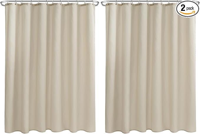 Nasitos Fabric Shower Curtain Liners 2 Pack - W72 x H72 - Washable & Water Resistant Lightweight Cloth Shower Liner for Bathroom, Soft Hotel Quality, Standard Size (Beige, 4 Magnets Included)