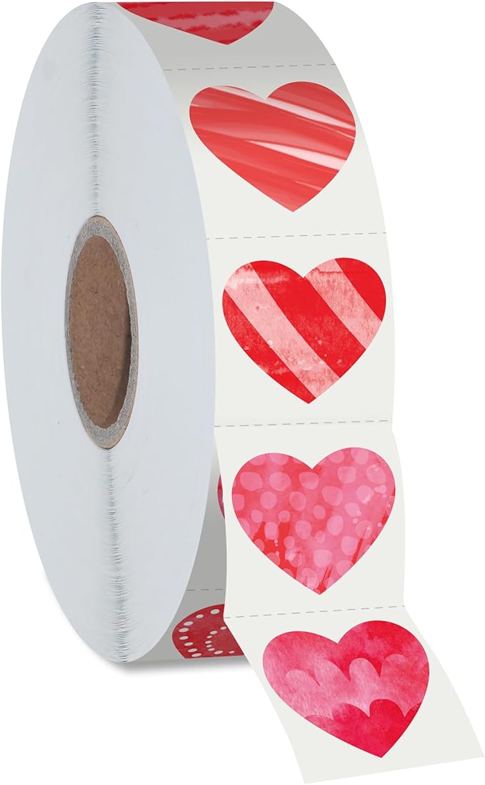 1200 PCS Red Heart-Shaped Sticker, 12 Designs Self-Adhesive Labels with Perforation Line in Roll for Valentine's Day, Blood Drives, Teachers & Classrooms, Award Charts, Bookmarks (3/4" Each)