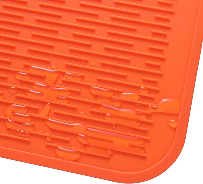 Silicone Dish Drying Mat for Multiple Usage,Easy clean,Eco-friendly,Heat-resistant Silicone Mat for Kitchen Counter or Sink,Refrigerator or Drawer Liner Orange 3XL 28 inches x 18 inches