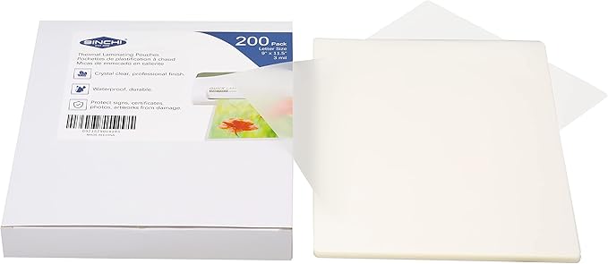 SINCHI Thermal Laminating Pouches, 3 mil, Clear, 200 Pack, 9x11.5-Inches Letter Size Laminating Sheets