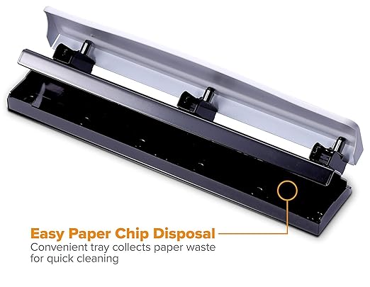 Bostitch Office Premium 3 Hole Punch, 12 Sheet Capacity, Metal, Rubber Base, Easy-Clean Tray, White (KT-HP12-WHITE)