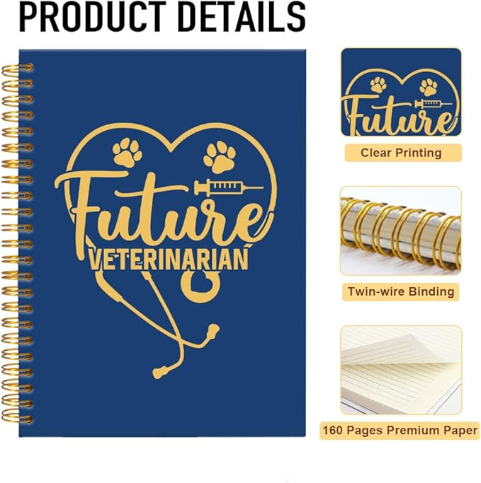 Future Veterinarian Navy Blue Spiral Horizontal Lines Notebook, Funny Paw Silhouettes Journal Gifts for Future Veterinary Nurse Vet Assistant Animal Lover, Grad Gifts for Veterinary Tech Student