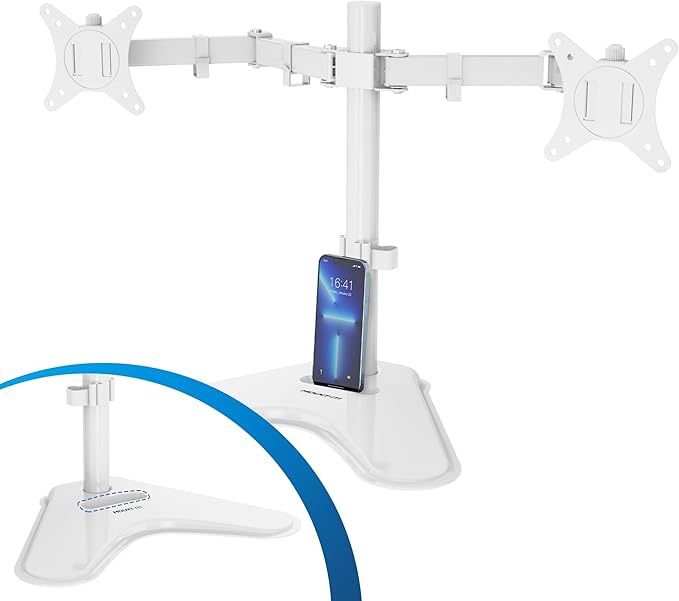 Mount-It! Dual Monitor Stand for Desk, Free Standing Monitor Stands for 2 Screens up to 19.8lbs per Arm, Fully Adjustable Dual Monitor Mount with Tilt, Swivel, Rotation with VESA 75 and 100, White