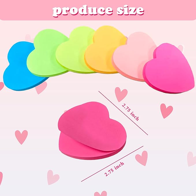 Heart Sticky Notes - 6 Pads Valentines Gifts | Valentines Party Favors Supplies for Women - Post Notes Stickers for Galentines - Teacher Must Have Desk Accessories for Classroom Office,80 Sheets/Pad