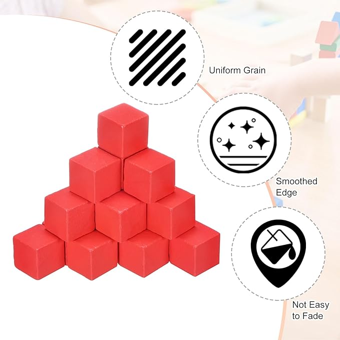 50-Pack DIY Wooden Cube, 0.4 Inch(1 Cm) Colored Natural Wood Blocks for Crafts Making Puzzle Games/Wedding/Home Decor/Dice/Building, Square Blank Block [Orange]