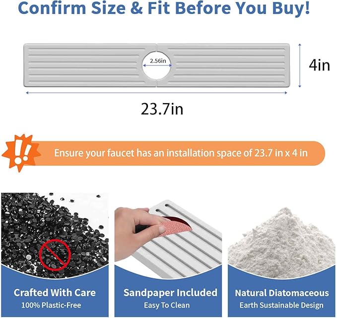 Stone Faucet Mat for Kitchen Sink, Water Absorbing Sink Water Splash Guard, Fast-Drying Kitchen Sink Faucet Mat, Durable Protector and Stone Drying Mat for Kitchen Counter Bathroom Sink