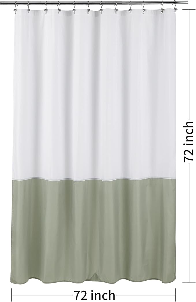 ALYVIA SPRING Waterproof Fabric Shower Curtain Liner - Soft & Light-Weight Cloth Shower Liner, 3 Bottom Magnets, Hotel Quality & Machine Washable - Standard Size 72x72, White and Sage