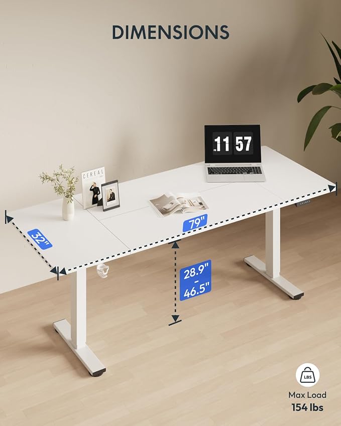 FLEXISPOT 79x32 Inch Electric Large Standing Desk for Home & Office, Spacious Splice Board Desk with Cable Management & Organizer, Cup Holder & Hook, White Wood Grain