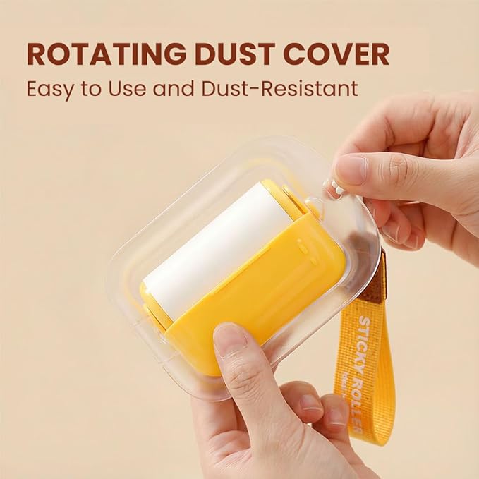Travel Portable Lint Roller with Hand Strap, Reusable Mini Extra Sticky Pet Hair Remover for Dog Cat Fur, for Clothes Bag Dust Fuzz (Yellow)