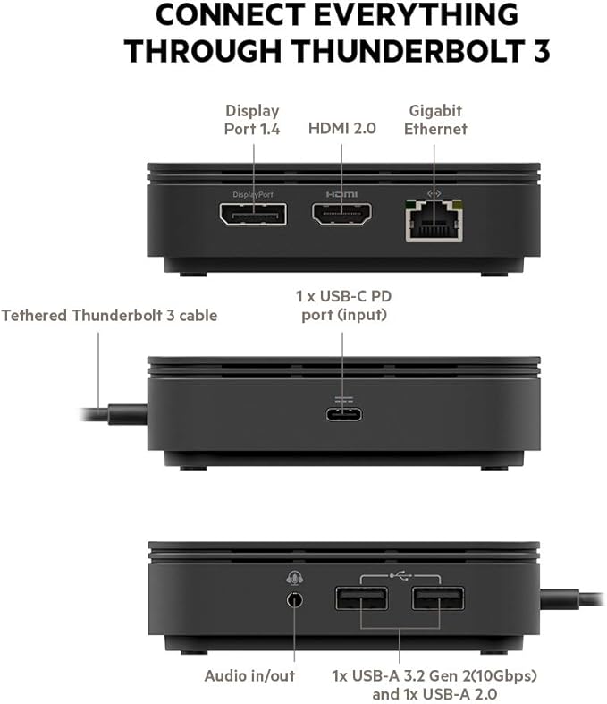 Belkin Thunderbolt 3 Dock Core With Thunderbolt 3 Cable - Usb C Hub - 7-In-1 Docking Station For Macs & Windows, 60W Upstream Charging, With Gigabit Ethernet, Displayport & Audio Ports