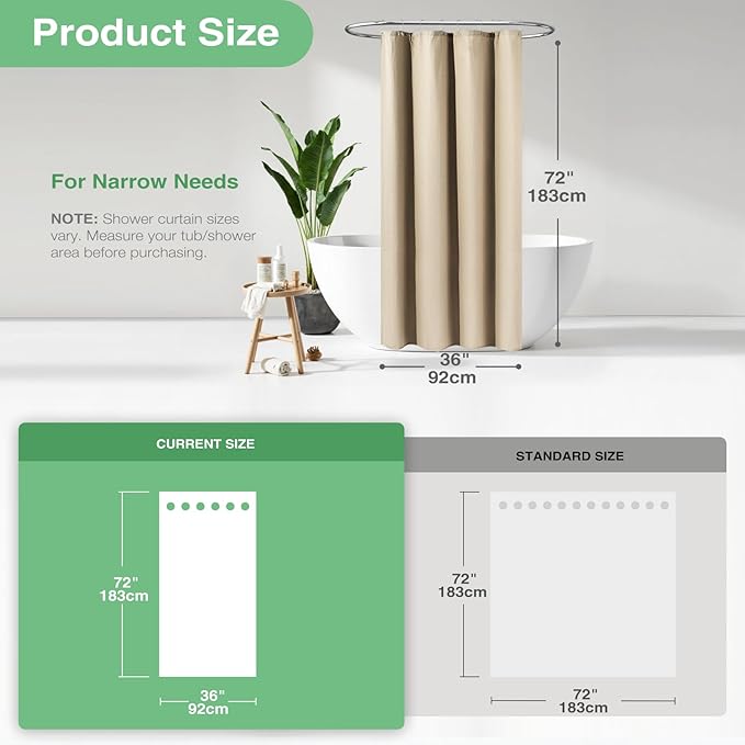 Dynamene Stall Fabric Shower Curtain - 36x72 Waffle Weave Weighted Cloth Shower Curtains for Bathroom, Neutral Heavy Duty Hotel Spa Luxury Bath Curtain Set with 6 Plastic Hooks,Beige/Khaki
