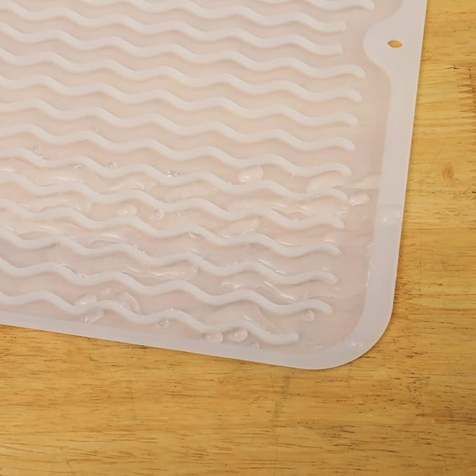 Silicone Dish Drying Mat for Multiple Usage,Easy clean,Eco-friendly,Heat-resistant Silicone Mat for Kitchen Counter or Sink,Refrigerator or Drawer liner Translucent M 12 inches x 12 inches