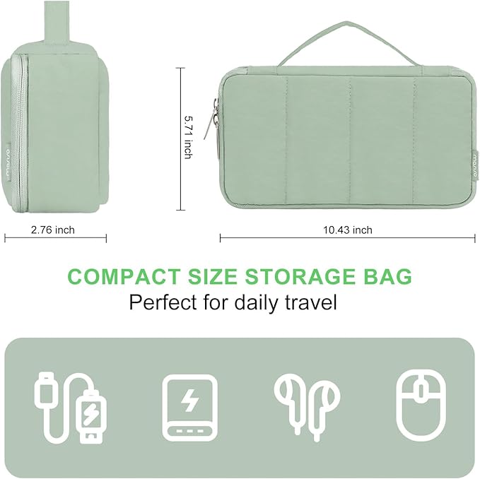 MOSISO Electronic Organizer Travel Case, Puffy Electronic Accessories Carry Case for Cable, Charger, Phone, Earphone, Mouse and Other Accessories, Portable Storage Bag with Handle, Antique Green
