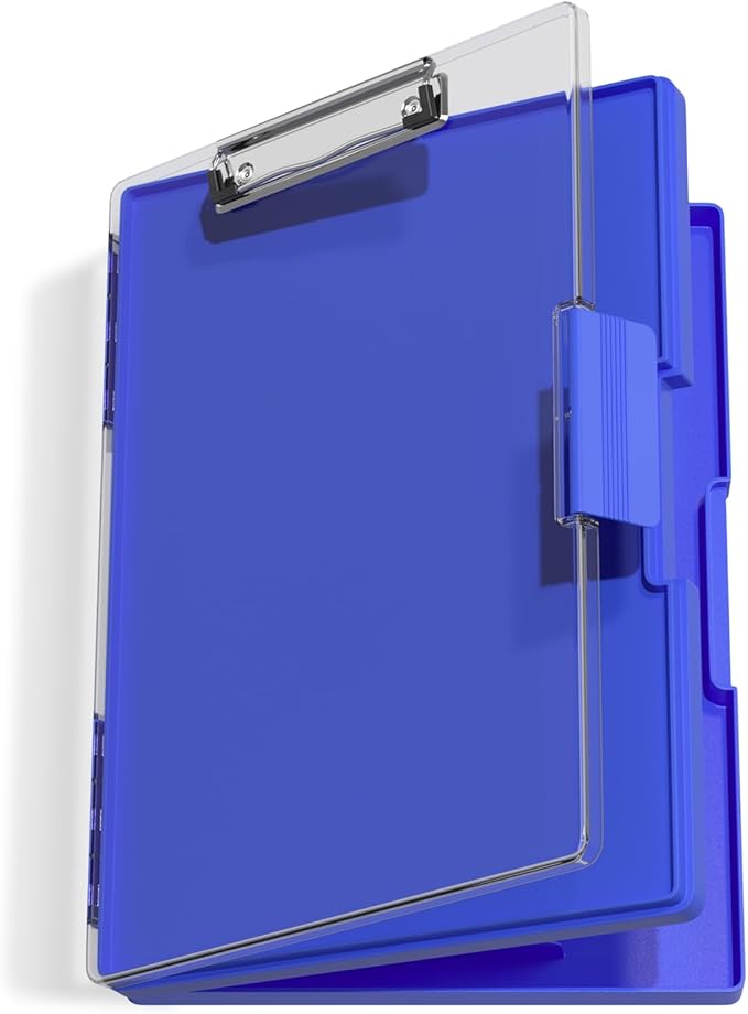 Hongri Clipboard with Storage, Blue 8.5 x 11 Folder Nursing Side Opening, Heavy Duty with Dual Compartment, Smooth Writing for Teachers, Classroom, Size 13.3 x 9.4 x 1.5 in, Office & School Supplies