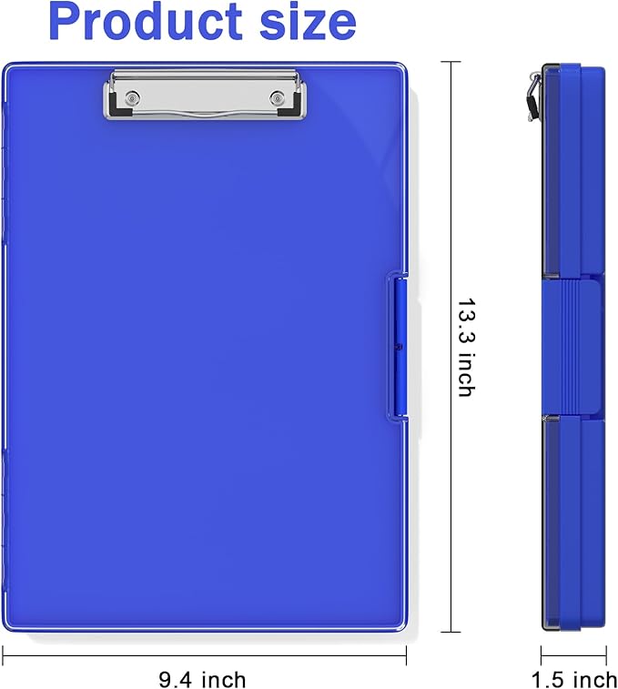 Rimilak Plastic Clipboard with Storage, Side Opening with 2 Compartment, Size 13.3 x 9.4 x 1.5 Heavy Duty High Capacity Nursing Box for Work School & Office Supplies, Dark Blue