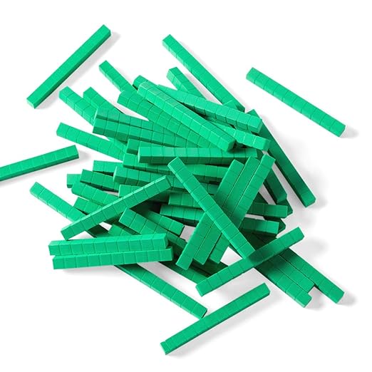 hand2mind Green Foam Base Ten Blocks, Rods Set, Place Value Blocks, Counting Cubes for Kids Math, Base 10 Math Manipulatives for Kids, Kindergarten Homeschool Supplies (Set of 50)