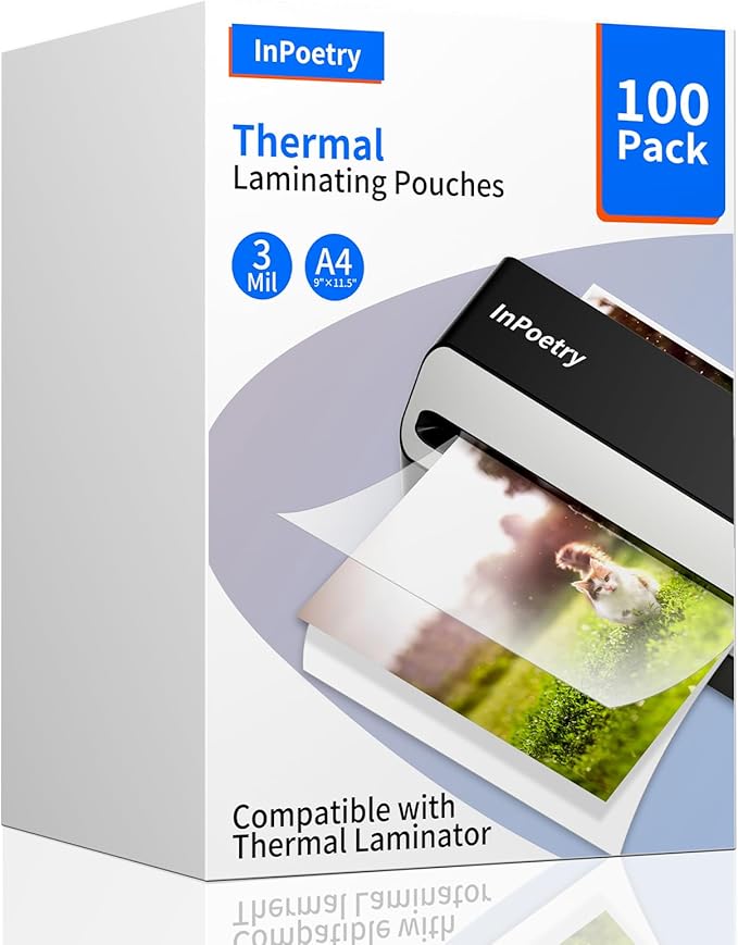 Thermal Laminating Sheets, 9” x 11.5” Laminating Sheets, 3 Mil Thickness Clear Laminating Pouches, Compatible Thermal Laminators, 100 Packs.