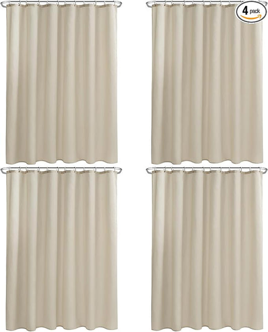 Nasitos Fabric Shower Curtain Liners 4 Pack - W72 x H72 - Washable & Water Resistant Cloth Shower Liner for Bathroom, Soft Hotel Quality, Standard Size (Beige, Include 8 Separate Magnets)