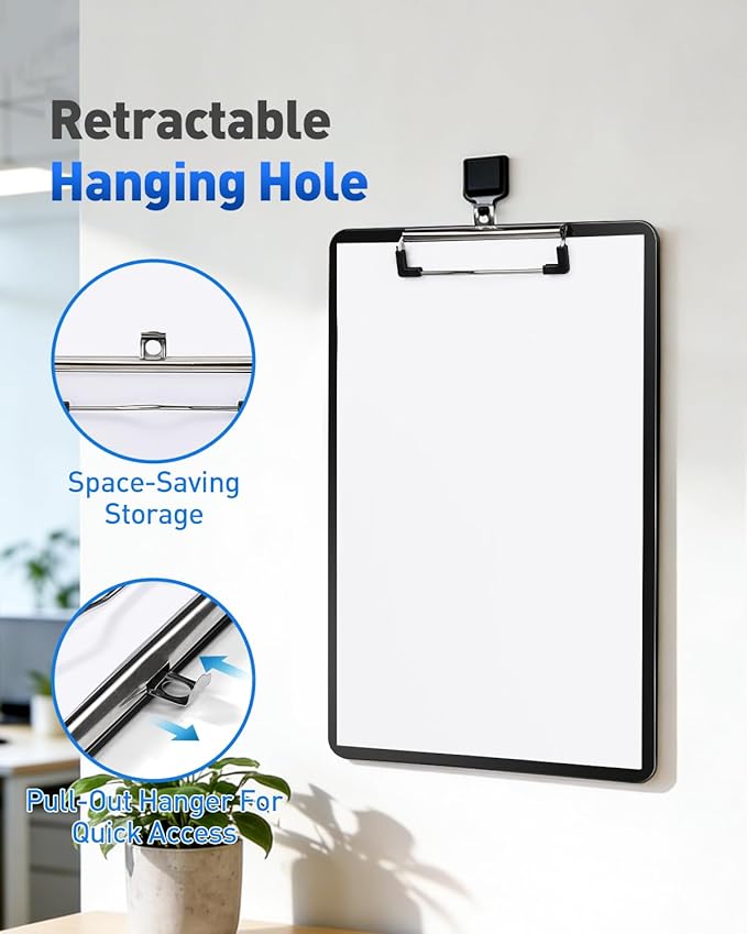 Dynta 10 Pack Plastic Clip Boards 12.5x9 Inch Standard Letter Size Clipboard with Low Profile Clips, Lightweight & Sturdy for Office, Classroom, Black