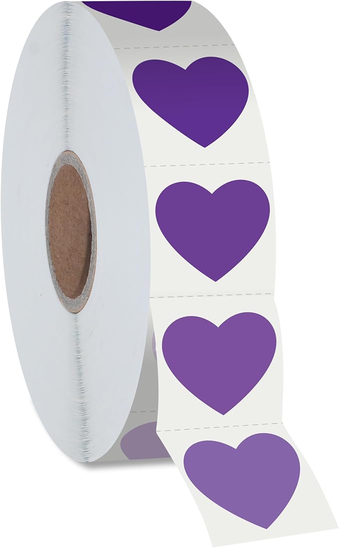 1200 PCS Purple Heart-shaped Stickers, 10 Gradient Purple Designs Self-adhesive Labels with Perforation Line in Roll, Use for Valentine's Day,Award Charts, Teachers & Classrooms, Bookmarks (3/4" Each)