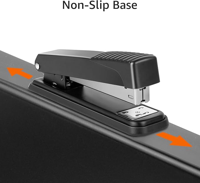 Amazon Basics Full-Strip Metal Office Desktop Stapler, 20 Sheet Capacity, Non-Slip, Black, 3-Pack