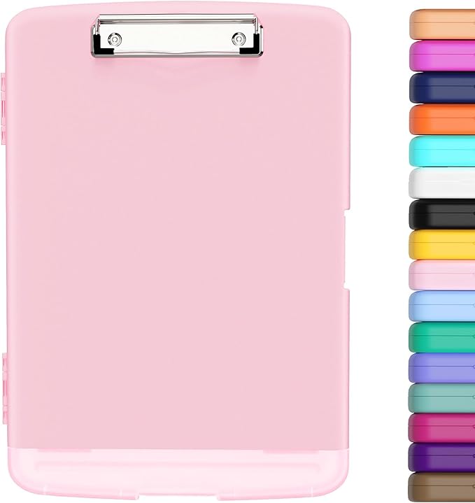 Hongri Clipboard with Storage with Pen Holder, Folder Nursing Clip Board 8.5 x 11 Foilo-Side Opening, High Capacity, Light Weight for Teachers, Classroom. Size 14 x 9.6 x 1.2 in(Pink)