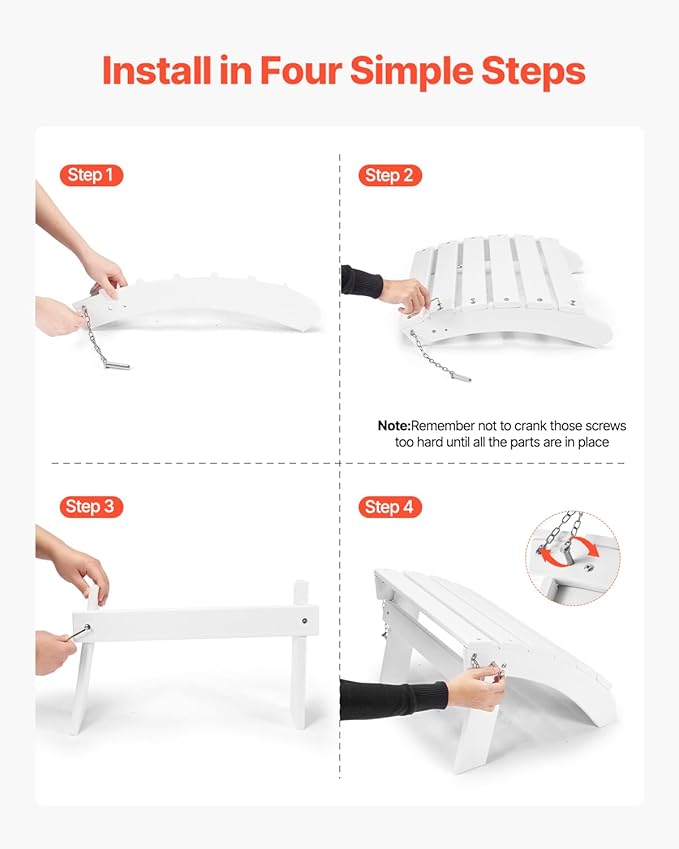 VEVOR Adirondack Ottoman, 17.7L x 19.7W x 13.8H Inch HDPE Plastic Folding Adirondack Ottoman, Weather-Resistant Foot Rest for Adirondack Chair, Widely Used for Outside Porch Pool Lawn Backyard, White
