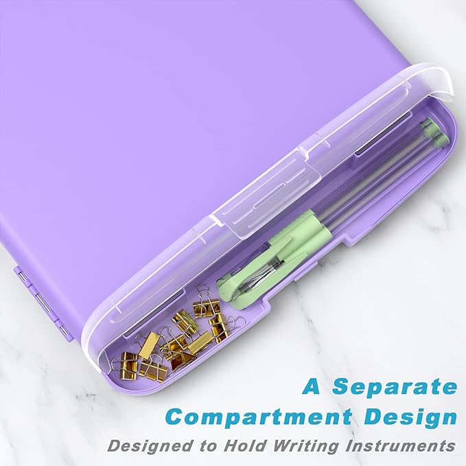 Rimilak Plastic Clipboard with Storage, 8.5 x 11 High Capacity Folio Nursing Case with Pen Holder, Size 14.2 x 9.6 x 1.2″ Folder Side-Opening for Classroom, Teacher, Student, Smooth Writing, Purple