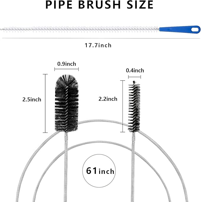 Flexible Extra Long Drain Brush, Drain Unblocker Tools,61 inch Pipe Cleaner Brush and 17.7 inch Sink Unblocker Tool, Double Ended Nylon for Curved Pipes and Slim Holes