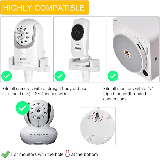 iTODOS Baby Monitor Floor Stand Holder Mount Compatible with Infant Optics DXR-8 Pro,Nanit Pro & Flex Stand,VTech VM819/VM901,HelloBaby HB6550/6560,Owlet,Momcozy,eufy,Motorola and 1/4 Threaded Camera
