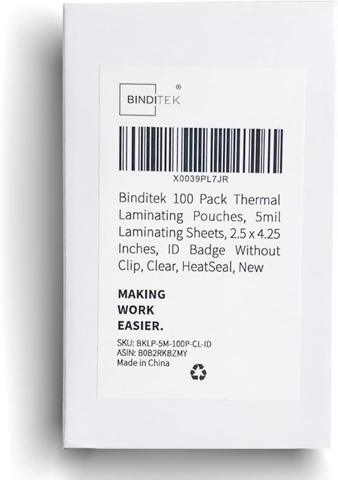 Binditek Thermal Laminating Pouches, 5mil Laminating Sheets, 2.5 x 4.25 Inches, ID Badge Without Clip, Ultra Clear, 100 Pack