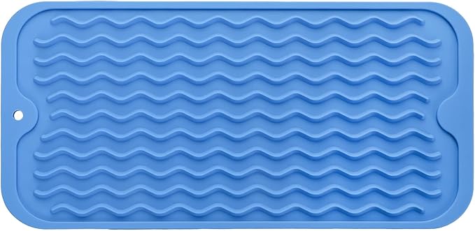 Silicone Dish Drying Mat for Multiple Usage,Easy clean,Eco-friendly,Heat-resistant Silicone Mat for Kitchen Counter or Sink,Refrigerator or Drawer Liner Lichen BlueL S 12 inches x 6 inches