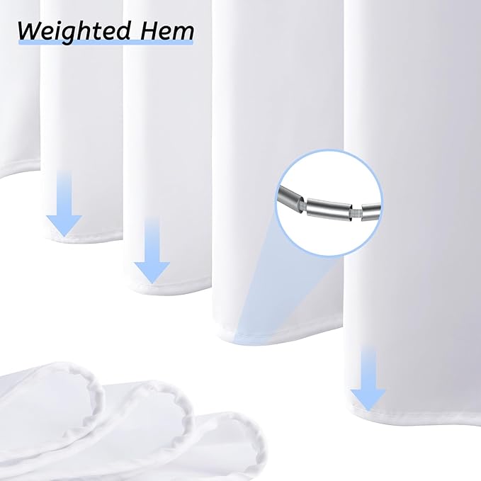 Furlinic No Hook Long Shower Curtain 78 Length,Soft Polyester Fabric Wahable Shower Curtain Liner,Modern Hotel Spa Style Bathroom Curtains with 10 Plastic Built-in Grommets,White 72x78 Inch