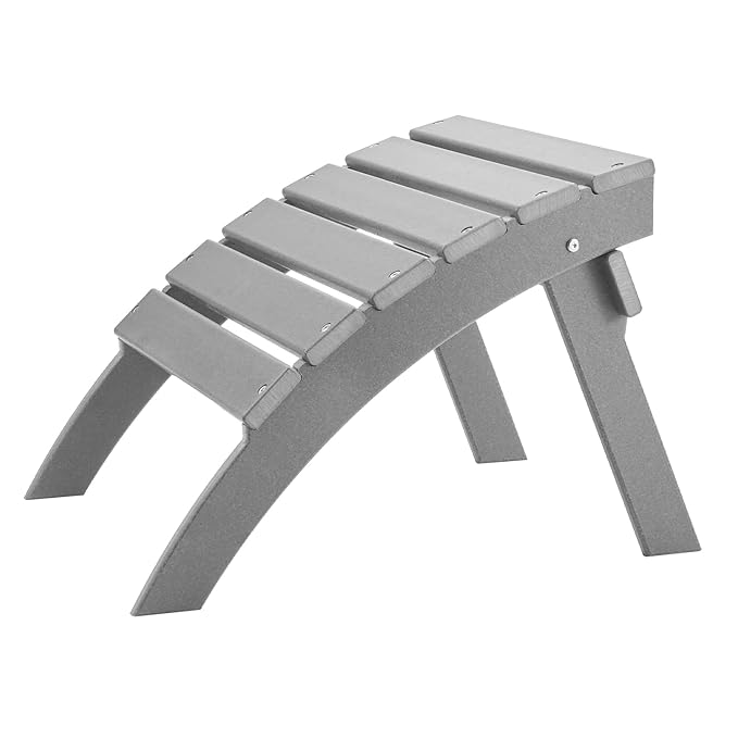 VEVOR Adirondack Ottoman, 21.5L x 18.9W x 14.8H Inch HDPE Plastic Folding Adirondack Ottoman, Weather-Resistant Foot Rest for Adirondack Chair, Widely Used for Outside Porch Pool Lawn Backyard, Gray