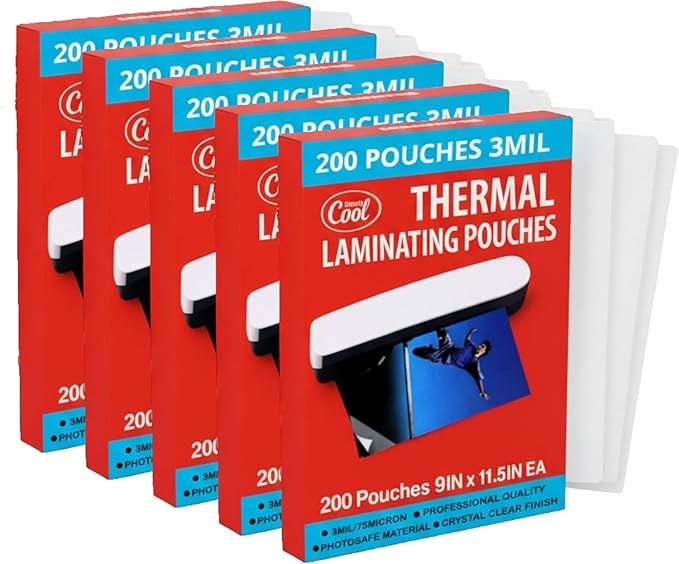 3MIL Thermal Laminating Sheets (1000 Count), 9x11.5 inch Letter Size Dry-Erase Friendly Laminating Pouches, Compatible with Laminator, Crystal Clear Laminated Finish