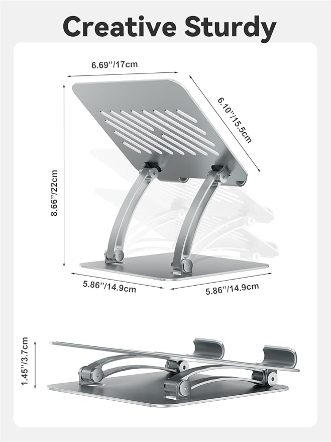 tounee Tablet Holder Stand, Dual Rod Adjustable Aluminum Desktop Stand, Compatible with 4.7-16.9" iPads, Surface Tablets, Portable Monitors, Kindle & More (Silver)