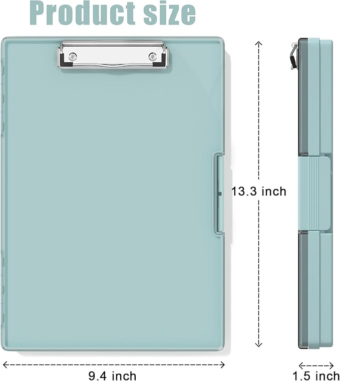 Hongri Clipboard with Storage, Green 8.5 x 11 Folder Nursing Side Opening, Heavy Duty with Dual Compartment, Smooth Writing for Teachers, Classroom, Size 13.3 x 9.4 x 1.5 in, Office & School Supplies