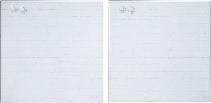 ECR4Kids MessageStor Magnetic Dry-Erase Glass Board with Magnets, 17.5in x 17.5in, Wall-Mounted Whiteboard, White Brick, 2-Pack