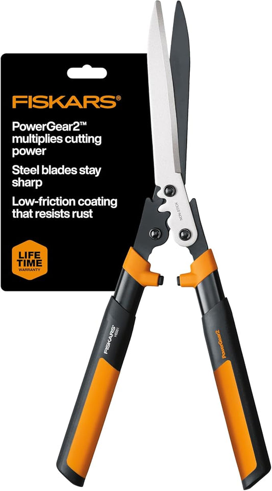 Fiskars 23" Hedge Shears, Hedge Clippers with PowerGear2 Technology that Multiplies Power for Less Effort, Garden Shears with SoftGrip Handles and Shock-Absorbing Bumpers