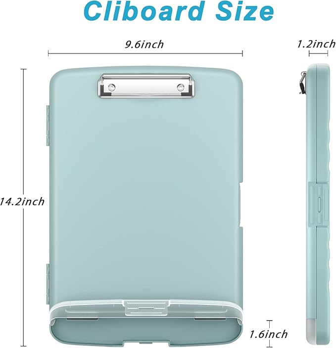 Rimilak Plastic Clipboard with Storage, 8.5 x 11 High Capacity Folio Nursing Case with Pen Holder, Size 14.2 x 9.6 x 1.2″ Folder Side-Opening for Classroom, Teacher, Smooth Writing, Dark Green