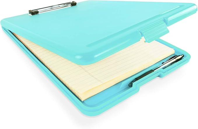 Clipboard with Storage Slim Folding for Nursing, Teachers, Coaches & Office, Plastic Heavy Duty with Pen Holder (9.5” x 13.5”) (Turquoise)